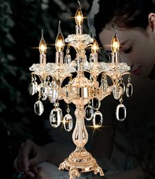 5arm Gold led wedding candelabra Restaurant crystal table lamp Indoor lighting Kitchen table light abajur Coloured candle holder c5962402