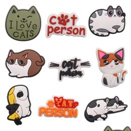 Shoe Parts & Accessories Wholesale 100Pcs Pvc Kawaii Animal I Love Cats Person Sandals Buckle Charms Boys Girls Decorations For Button Dhssi