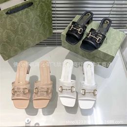 50% OFF Designer shoes G Early Spring Thick Heel Lace Sandals Fashionable One line Outwear Square Head Slippers Single Shoe 5cm