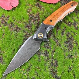 Special Offer A6711 High Quality Flipper Folding Knife D2 Stone Wash Blade Rosewood Handle Ball Bearing Outdoor Camping Hiking Fishing EDC Folder Knives