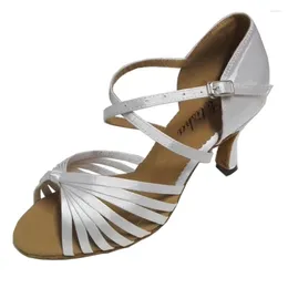 Dance Shoes Elisha Women's Girl's Latin Salsa Ballroom Party Open Toe Sandals Customized Heel White Satin Upper