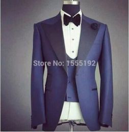 Blazers Wholesale High Quality Real Picture Custom Made Navy Groom Tuxedos Business Suits Natch Lapel Blazer White Boy Prom Mens Tux Brid