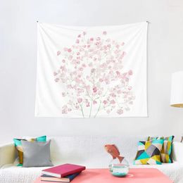 Tapestries Light Pink Baby Breath Bouquet Gypsophila Watercolor Painting Tapestry Aesthetic Room Decor Kawaii