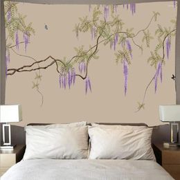 Tapestries Chinese Style Ink Painting Flowers Scenery Tapestry Birds Plants Natural Scape Pattern Living Room Decor Wall Hanging