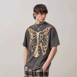 Bone print repeat wash short sleeve T-shirt high street fashion brand youth student LARGE T-SHIRT