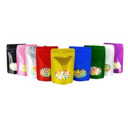 wholesale 100pcs/lot 8.5x13 cm Colorful Stand Up Aluminum Foil Zipper Lock Storage Bag with Round Window for Zip Resealable Mylar Lock LL