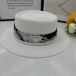 Wide Brim Hats & Bucket designer Chinese ink painting, French style, elegant flat top straw hat, spring and summer shading, sun protection, outdoor grass hat for outings R2P