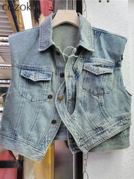 Women's Vests Fashion Single-Breasted Short Cover-up Sleeveless Denim Vest Summer Streetwear Jacket Women Korean Style Coat