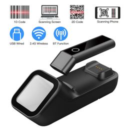 3in1 Barcode Scanner Handheld 1D2DQR Bar Code Reader BT 24G Wireless USB Wired Connection with Charging Scanning 240318