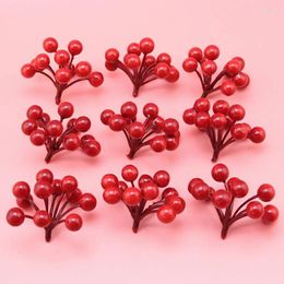 Decorative Flowers (10pcs/pack) 5.5m 6cm 11 Head Christmas Berry Bouquet Imitation Fruit Decoration Wedding Box Handmade