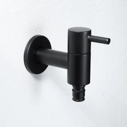 Bathroom Sink Faucets Matte Black Out Door Garden Wash Machine Faucet Wall Mount Cold Water Tap Solid Brass Hardware