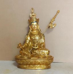 Decorative Figurines Tibetan Handpainted Bronze Padmasambhava Buddha Statue Gilt Guanyin God Wealth