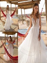 Asaf Dadush 2020 Bohemian Wedding Dresses Sexy Spaghetti Straps Backless Lace Bridal Dress Beach Chiffon A Line Wedding Gowns5589732