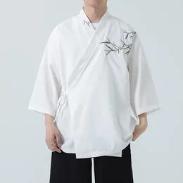 Men's Casual Shirts Kimono Men Cloak Para Hombre Black Coat White Beach Shirt Summer Haori Unisex Samurai Clothing Japanese