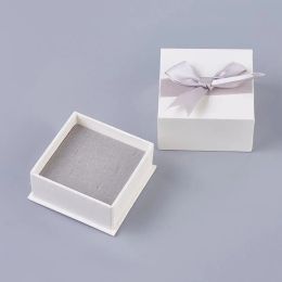 Display 12/18pcs Cardboard Jewelry Boxes Square with Sponge Velours and Ribbon Bowknot jewelry boxes for packaging Gifts 7.6x7.6x4.3cm