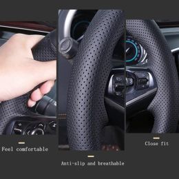 For KIA Sedona 2015-2019 Sorento 2015-2018 Hand-stitched Black Genuine Leather Suede Car Steering Wheel Cover Car Accessories