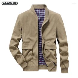 Men's Jackets Spring Autumn Men Corduroy Jacket Vintage Thin Coat Clothing Long Sleeve Cargo Outwears Fashion Stand Collar 4XL