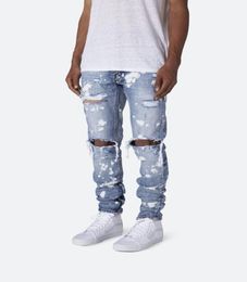 FashionMens Printed Washed Hole Jeans Summer Fashion Skinny Light Blue Bleached Pencil Pants Hiphop Street Jeans2934641