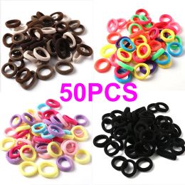 50pcs Girls Solid Colour Elastic Hair Bands 3cm Rubber Band Ponytail Holder Gum Headwear Girls Hair Ties Hair Accessories