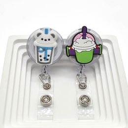 1PCS Retractable Pull Badge Nurse Cute Bubble Milk Tea Badge Reel Clip Badge Holder Doctor ID Card School Student Office