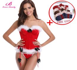 Lover Beauty Women039s Christmas Corset For Christmas Santa Costume 12 Boned Bustier Overbust Lingerie With Thong Gstring2021001