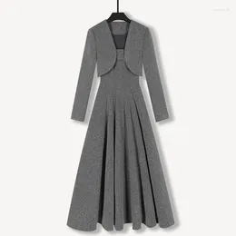 Work Dresses Spring Two Piece Skirt Set Grey Camisole Dress High Quality For Women Fashion Short Jacket Coat 2