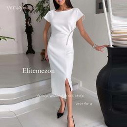 Party Dresses Verngo White Vintage Evening Arabic Women Matte Satin Split Length Prom Formal Gowns Elegant Daily Cloth