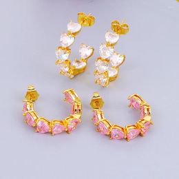 Stud Earrings ISUEVA Gold Plated Cute Heart Big For Women Pink Zircon Piercing Hoop 2024 Fashion Jewelry Wholesale