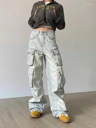 Women's Jeans Chuanchuanye American Retro Multi-pocket Washed Straight Street Wide-leg Casual Pants For Men And Women Brand.