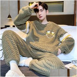Mens Sleepwear Autumn Winter Flannel Warm Pyjamas P Thickened Long Sleeve Round Neck Casual Coral Veet Home Clothing Set Drop Delivery Dhx4M