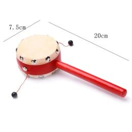 Chinese Traditional Sheepskin Drum Wooden Baby Rattle Toys Newborn Toddler Kids Educational