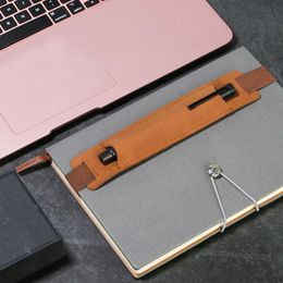 Vintage PU Leather Pencil Case Book Notebook Rubber Band Pen Clip Portable Office Meeting Laptop Pen Holder Hot Sale