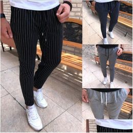 Mens Pants Spot Trend European Spring And Autumn Fashion Striped Pocket Dstring Casual Support Mixed Batch Drop Delivery Apparel Cloth Dhc9S