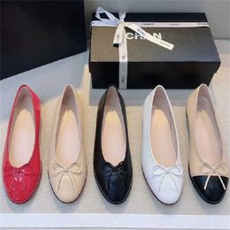 34% OFF Designer shoes version sheepskin small fragrance ballet single shoe for women light cut Colour matching bow tie round head bottom flat heel