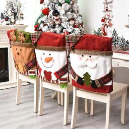 Chair Covers 1PCS Christmas Santa Claus Plaid Cloth 54 48cm Hat Back Dining Room Home Party Decoration