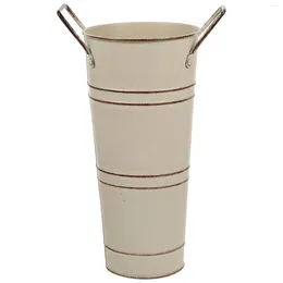 Vases Retro Flowerpot Balcony Flower Bucket Vase Metal Round With Handle