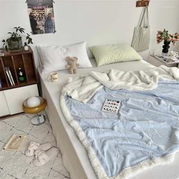 Blankets Ins Style Bow Jacquard Milk Velvet Blanket Solid Colour Double Layer Soft Sofa Cover Office Casual Warm Shawl