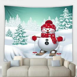 Tapestries Merry Christmas Year Decor Tapestry Cartoon Snowman Ski Winter Nature Scenery Wall Hanging Cloth Child Bedroom Home