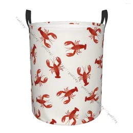 Laundry Bags Basket Round Dirty Clothes Storage Foldable Lobster Pattern Hamper Organiser