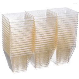 Disposable Cups Straws 60ML Gold Powder Dessert Cup Small Square Plastic Glitter Tasting