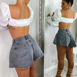 Women Denim Shorts Summer Loose Style High Waist Streetwear Pantalones Cortos Solid Cutting Edge Flared Fashion Femme 240402