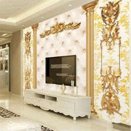 Wallpapers Milofi Luxury Golden European Pattern Soft Package Living Room TV Background Wall