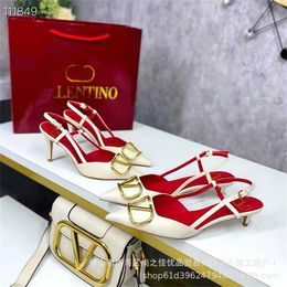 38% OFF Designer shoes Home Heels Spring/Summer Metal Button Pointed Single Shoes Shallow Mouth Sweet Thin Heel Sandals Womens OL Style