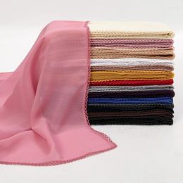 Ethnic Clothing Plain Chiffon Hijab With Lace Solid Muslim Scarf Long Shawls Women Headwear Headscarf Wraps Islamic Turbans Bandana Female