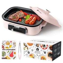 Ventray Classic 2.0 Indoor Electric Grill, Portable Korean BBQ Grill with Detachable Pan, Lid, Non Stick Surface, Adjustable Temperature, 1200W Strong Uniform