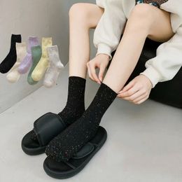 Women Socks 3pairs/lot Women's Long High Quality Autumn Winter Warm Thick Middle Tube Candy Colour Korean Style Trend Elegant Pile Sock