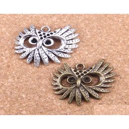 Charms 44Pcs Antique Sier Plated Bronze Big Eye Owl Head Pendant Diy Necklace Bracelet Bangle Findings 3026Mm7852469 Drop Delivery Jew Dhltk