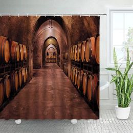 Shower Curtains Vintage Wine Cellar Set Retro Arch Road Wooden Barrel Pattern Modern Polyester Fabric Bathroom Decor With Hooks