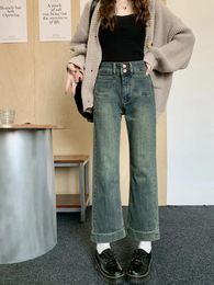 Women's Jeans 2024 Women Spring Autumn High Waist Pockets Female Korean Ankle-Length Trousers Ladies Casual Denim Flare Pants S686