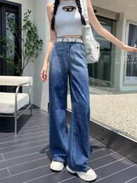 Women's Jeans 2024 Gradient Colour High Waist Baggy Women Diamond Wide Leg Denim Trousers Streetwear Y2K Fashion Straight Loose Pants